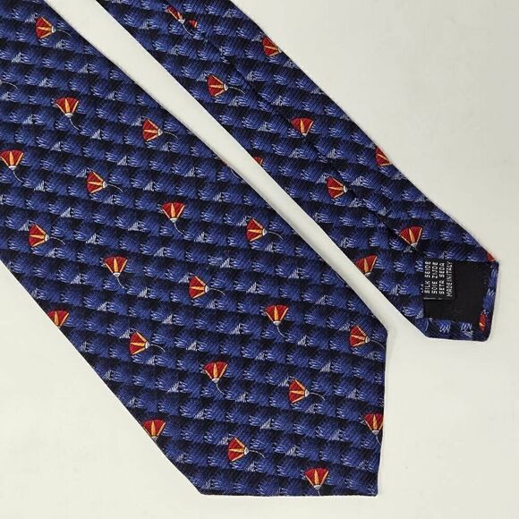METROPOLITAN MUSEUM OF ART SILK TIE BLUE RED ABSTRACT FOULARD 3.75" X 59" - Picture 1 of 2